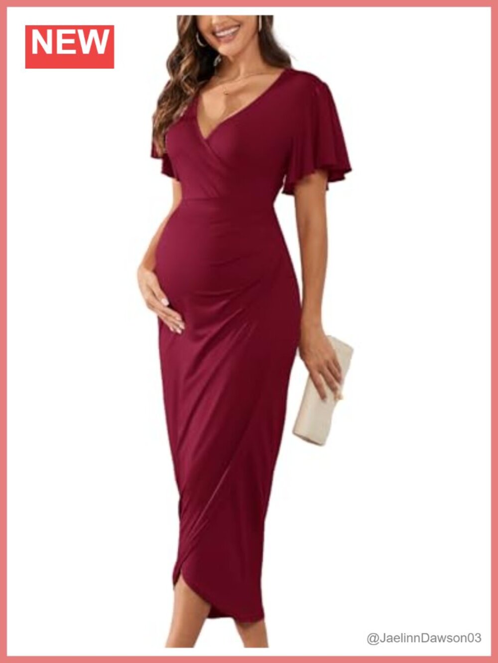 AISWI Maternity Wrap Dress V Neck Ruffle Sleeve Semi Formal Baby Shower